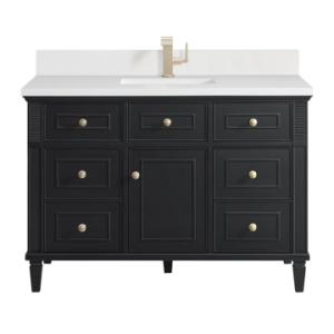 Lorelai 48IN Single Vanity Black Onyx w/ Single Hole 3 CM White Zeus Silestone Top & Backsplash