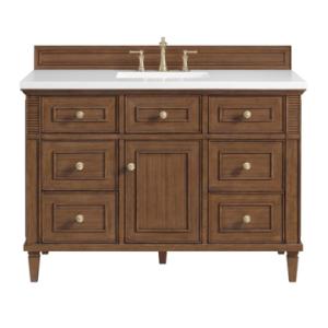 Lorelai 48IN Single Vanity Mid-Century Walnut w/ 3 CM White Zeus Silestone Top