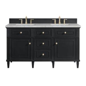 Lorelai 60IN Double Vanity Black Onyx w/ 3 CM Victorian Silver Silestone Top