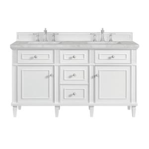 Lorelai 60IN Double Vanity Bright White w/ 3 CM Victorian Silver Silestone Top