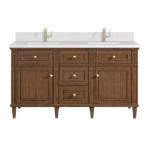 Lorelai 60IN Double Vanity Mid-Century Walnut w/ Single Hole 3 CM White Zeus Silestone Top & Backsplash