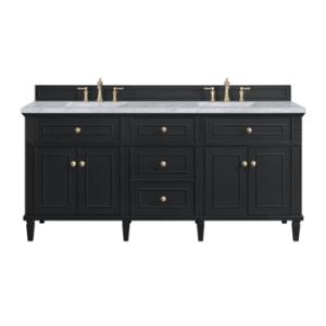 Lorelai 72IN Double Vanity Black Onyx w/ 3 CM Carrara White Marble Top