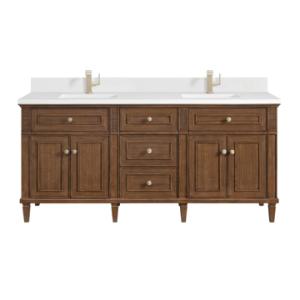 Lorelai 72IN Double Vanity Mid-Century Walnut w/ Single Hole 3 CM White Zeus Silestone Top & Backsplash