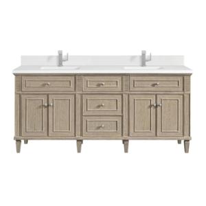 Lorelai 72IN Double Vanity Whitewashed Oak w/ Single Hole 3 CM White Zeus Silestone Top & Backsplash
