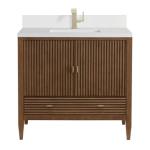 Myrrin 36IN Vanity Mid Century Walnut w/ Single Hole 3 CM White Zeus Silestone Top & Backsplash