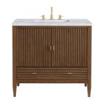 Myrrin 36IN Vanity Mid Century Walnut w/ 3 CM Carrara White Marble Top