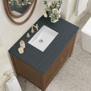 Myrrin 36IN Vanity Mid Century Walnut w/ 3 CM Charcoal Soapstone Silestone Top