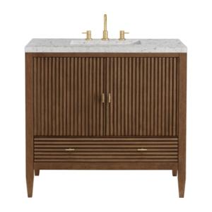 Myrrin 36IN Vanity Mid Century Walnut w/ 3 CM Eternal Jasmine Pearl Silestone Top