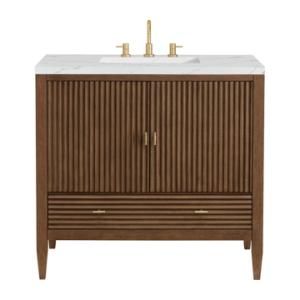 Myrrin 36IN Vanity Mid Century Walnut w/ 3 CM Ethereal Noctis Silestone Top