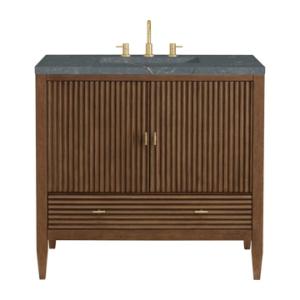 Myrrin 36IN Vanity Mid Century Walnut w/ 3 CM Parisien Bleu Silestone Top
