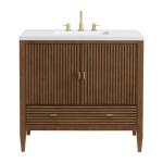 Myrrin 36IN Vanity Mid Century Walnut w/ 3 CM White Zeus Silestone Top