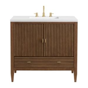 Myrrin 36IN Vanity Mid Century Walnut w/ 3 CM White Zeus Silestone Top