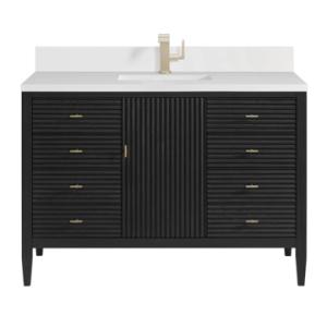 Myrrin 48IN Vanity Carbon Oak w/ Single Hole 3 CM White Zeus Silestone Top & Backsplash