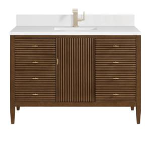 Myrrin 48IN Vanity Mid Century Walnut w/ Single Hole 3 CM White Zeus Silestone Top & Backsplash