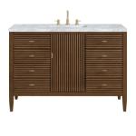 Myrrin 48IN Vanity Mid Century Walnut w/ 3 CM Carrara White Marble Top