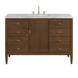 Myrrin 48IN Vanity Mid Century Walnut w/ 3 CM Eternal Jasmine Pearl Silestone Top