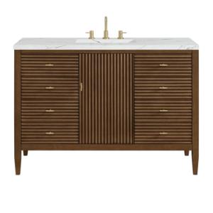 Myrrin 48IN Vanity Mid Century Walnut w/ 3 CM Ethereal Noctis Silestone Top