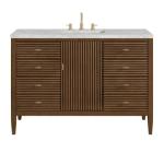 Myrrin 48IN Vanity Mid Century Walnut w/ 3 CM Victorian Silver Silestone Top