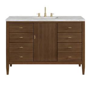 Myrrin 48IN Vanity Mid Century Walnut w/ 3 CM Victorian Silver Silestone Top