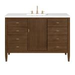 Myrrin 48IN Vanity Mid Century Walnut w/ 3 CM White Zeus Silestone Top