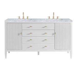 Myrrin 60IN Double Vanity Bright White w/ 3 CM Carrara White Marble Top