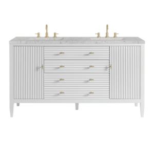 Myrrin 60IN Double Vanity Bright White w/ 3 CM Eternal Jasmine Pearl Silestone Top