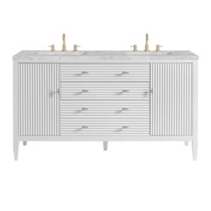 Myrrin 60IN Double Vanity Bright White w/ 3 CM Victorian Silver Silestone Top