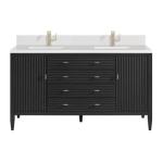Myrrin 60IN Double Vanity Carbon Oak w/ Single Hole 3 CM White Zeus Silestone Top & Backsplash