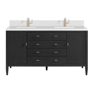 Myrrin 60IN Double Vanity Carbon Oak w/ Single Hole 3 CM White Zeus Silestone Top & Backsplash