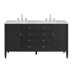 Myrrin 60IN Double Vanity Carbon Oak w/ 3 CM Carrara White Marble Top