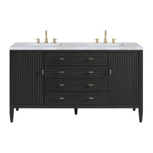 Myrrin 60IN Double Vanity Carbon Oak w/ 3 CM Carrara White Marble Top