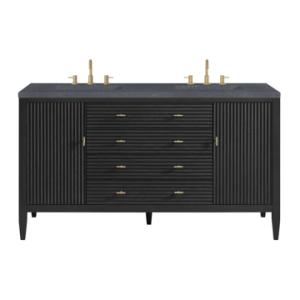 Myrrin 60IN Double Vanity Carbon Oak w/ 3 CM Charcoal Soapstone Silestone Top
