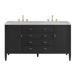 Myrrin 60IN Double Vanity Carbon Oak w/ 3 CM Eternal Jasmine Pearl Silestone Top