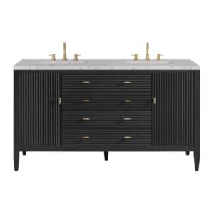 Myrrin 60IN Double Vanity Carbon Oak w/ 3 CM Eternal Jasmine Pearl Silestone Top