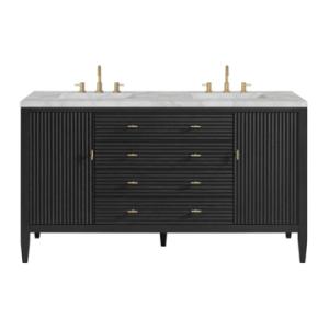 Myrrin 60IN Double Vanity Carbon Oak w/ 3 CM Victorian Silver Silestone Top