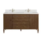 Myrrin 60IN Double Vanity Mid Century Walnut w/ Single Hole 3 CM White Zeus Silestone Top & Backsplash