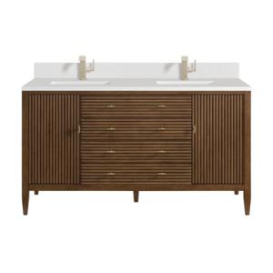 Myrrin 60IN Double Vanity Mid Century Walnut w/ Single Hole 3 CM White Zeus Silestone Top & Backsplash