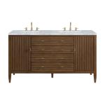 Myrrin 60IN Double Vanity Mid Century Walnut w/ 3 CM Carrara White Marble Top
