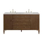 Myrrin 60IN Double Vanity Mid Century Walnut w/ 3 CM Eternal Jasmine Pearl Silestone Top