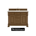 Brookfield 48IN Single Vanity Honey Oak w/ 3 CM Victorian Silver Silestone Top w/ Faucet Plate