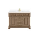 Brookfield 48IN Single Vanity Pecan w/ Single Hole 3 CM White Zeus Silestone Top & Backsplash