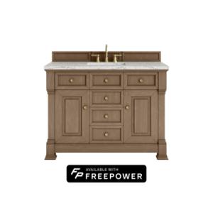 Brookfield 48IN Single Vanity Pecan w/ 3 CM Eternal Jasmine Pearl Silestone Top w/ Faucet Plate