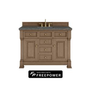 Brookfield 48IN Single Vanity Pecan w/ 3 CM Parisien Bleu Silestone Top w/ Faucet Plate