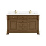 Brookfield 60IN Double Vanity Honey Oak w/ Single Hole 3 CM White Zeus Silestone Top & Backsplash
