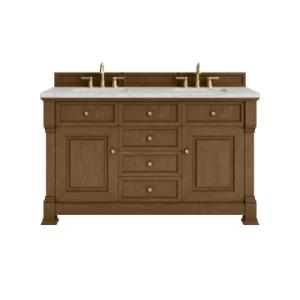 Brookfield 60IN Double Vanity Honey Oak w/ 3 CM Eternal Jasmine Pearl Silestone Top