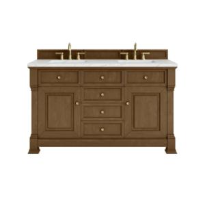 Brookfield 60IN Double Vanity Honey Oak w/ 3 CM Ethereal Noctis Silestone Top