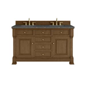 Brookfield 60IN Double Vanity Honey Oak w/ 3 CM Parisien Bleu Silestone Top