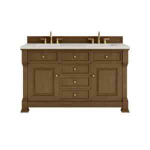 Brookfield 60IN Double Vanity Honey Oak w/ 3 CM Victorian Silver Silestone Top
