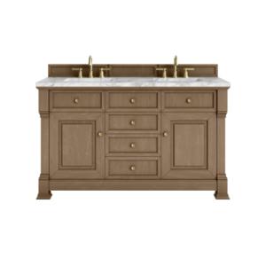 Brookfield 60IN Double Vanity Pecan w/ 3 CM Carrara Marble Top