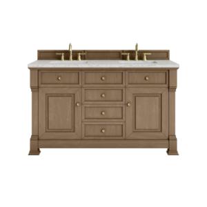 Brookfield 60IN Double Vanity Pecan w/ 3 CM Eternal Jasmine Pearl Silestone Top